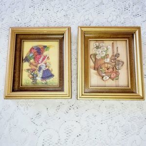 Vintage Paper Tole 3-D Art Holly Hobbie Kids Flower Fruit Baskets signed art